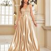 Deep-V Sleeveless Sequin Elegant Evening Gown Bridesmaid Plus Size