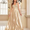 Deep-V Sleeveless Sequin Elegant Evening Gown Bridesmaid Plus Size