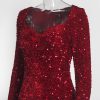 Sequin Velvet Long Sleeve V-Neck Mermaid Evening Gown Formal Party Dress