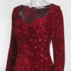Sequin Velvet Long Sleeve V-Neck Mermaid Evening Gown Formal Party Dress