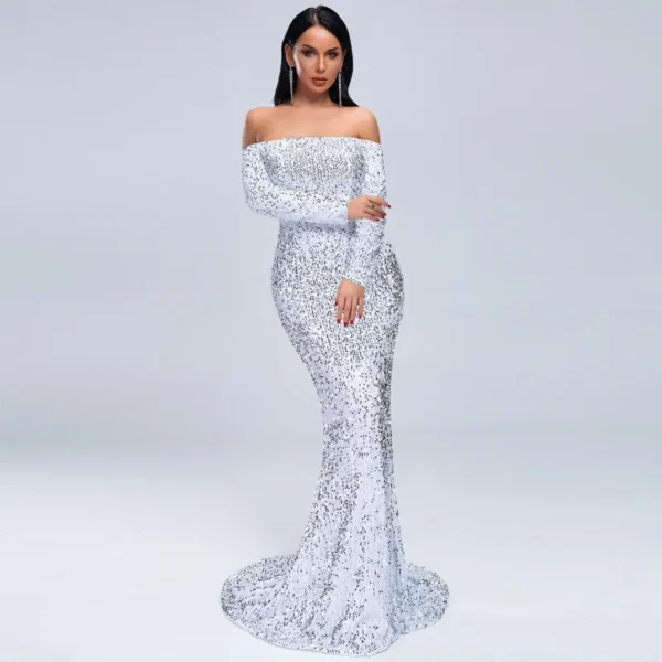 Sexy Off-Shoulder Long Sleeve Sequin Mermaid Party Maxi Dress Plus Size
