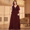 Elegant Plus Size V-Neck Sequin Chiffon Maxi Evening Dress