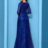 Sequin Long Sleeve V-Neck Elegant Maxi Evening Gown Women Dress