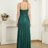 Spaghetti Strap V-Neck Sequin Evening Dress Bridesmaid Party Wedding Plus Size
