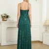 Spaghetti Strap V-Neck Sequin Evening Dress Bridesmaid Party Wedding Plus Size