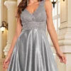 Deep-V Sleeveless Sequin Elegant Evening Gown Bridesmaid Plus Size