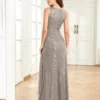 Womens Elegant Sequin Evening Cocktail Dress Deep-V Asymmetric Slit Slim