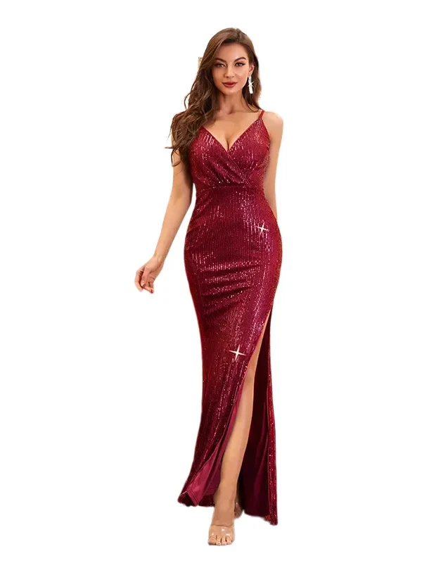 Womens Sequin Mermaid Evening Dress Slim Fit Formal Prom Party Gown