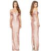 Womens Sequin Evening Dress Deep-V Spaghetti Strap Sleeveless Maxi Dress