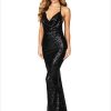 Sequin Halter Backless Mermaid Evening Sleeveless Long Dress