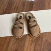 Women Sandals Toe-Covered Slides Hollow Out Belt Buckle Suede Flat Rubber Sole