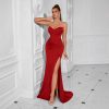 Solid Bandeau Backless High Waisted Swing Long Evening Dress Elegant