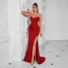 Solid Bandeau Backless High Waisted Swing Long Evening Dress Elegant