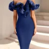 Strapless Ruffle Bandage Midi Dress Elegant Bodycon Party