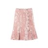 Pink Crushed Velvet High-Waisted Midi Bodycon Skirt Button Office Petite