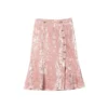 Pink Crushed Velvet High-Waisted Midi Bodycon Skirt Button Office Petite