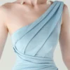 One-Shoulder Satin Pleated Slim-Fit Mermaid Evening Dress High Slit Party Wedding