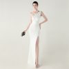 One-Shoulder Satin Pleated Slim-Fit Mermaid Evening Dress High Slit Party Wedding