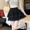 Womens French Tiered Mini Skirt High Waist Lace Ruffle