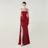 Satin Spaghetti Strap Slim Fit Mermaid Evening Dress High Slit Summer Party