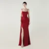 Satin Spaghetti Strap Slim Fit Mermaid Evening Dress High Slit Summer Party