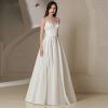 Elegant White Satin Backless V-Neck Sleeveless FloorLength Evening Dress