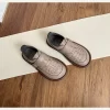 Womens Woven Buckle Loafers Round Toe Soft Rubber Sole Slip-On Casual Shoes
