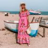 Off Shoulder Floral Digital Print Maxi Flared Plus Size Dress