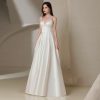 Elegant White Satin Backless V-Neck Sleeveless FloorLength Evening Dress