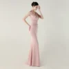 One-Shoulder Satin Pleated Slim-Fit Mermaid Evening Dress High Slit Party Wedding