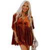 Womens Velvet Solid Loose Midi 3/4 Sleeve Lapel Single-Breasted Shirt