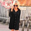 Womens Elegant Velvet Shirt Collar Long Sleeve High Waist Mini Dress