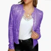 Spring Womens Sequin Block Stand Collar Short Slim Zip Casual Jacket