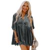 Womens Velvet Solid Loose Midi 3/4 Sleeve Lapel Single-Breasted Shirt