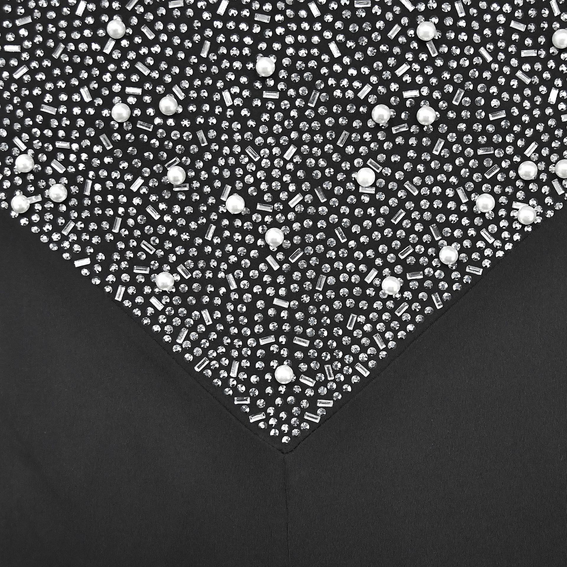 Womens Elegant Office Tulle Jumpsuit Rhinestone Long Sleeve Pants Black Apricot