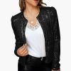 Spring Womens Sequin Block Stand Collar Short Slim Zip Casual Jacket