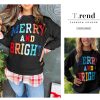 Womens Casual Loose Crew Neck Sweatshirt Colorful Letter Applique Contrast Long Sleeve