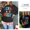 Womens Casual Loose Crew Neck Sweatshirt Colorful Letter Applique Contrast Long Sleeve