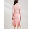 Pink Crushed Velvet High-Waisted Midi Bodycon Skirt Button Office Petite