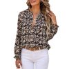 Womens Floral Print V-Neck Long Sleeve Slim Office Blouse