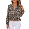 Womens Floral Print V-Neck Long Sleeve Slim Office Blouse