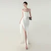 Satin Spaghetti Strap Slim Fit Mermaid Evening Dress High Slit Summer Party