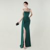 Satin Spaghetti Strap Slim Fit Mermaid Evening Dress High Slit Summer Party