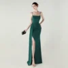 Satin Spaghetti Strap Slim Fit Mermaid Evening Dress High Slit Summer Party