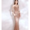 Womens Sequin Corduroy Off-Shoulder Half-Sleeve Long Fitted Mermaid Evening Dress
