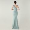One-Shoulder Satin Pleated Slim-Fit Mermaid Evening Dress High Slit Party Wedding