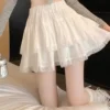 Womens French Tiered Mini Skirt High Waist Lace Ruffle