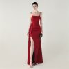 Satin Spaghetti Strap Slim Fit Mermaid Evening Dress High Slit Summer Party