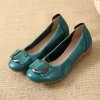 Womens Genuine Leather Flat Casual Mom Shoes Bowknot Slip-On Plus Size Shoe