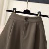 High Waist A-Line Midi Skirt Winter Solid Button Slimming
